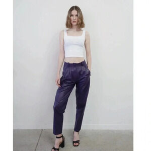 VINTAGE - Blue Purple Leather High Waisted Trousers
